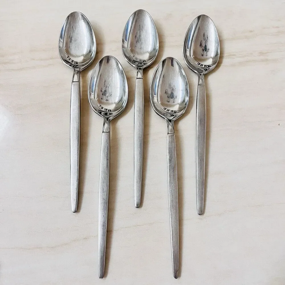 5pc STANLEY ROBERTS Astro Stainless Soup Spoon Sri Satin Hdl Glossy Bwl Japan